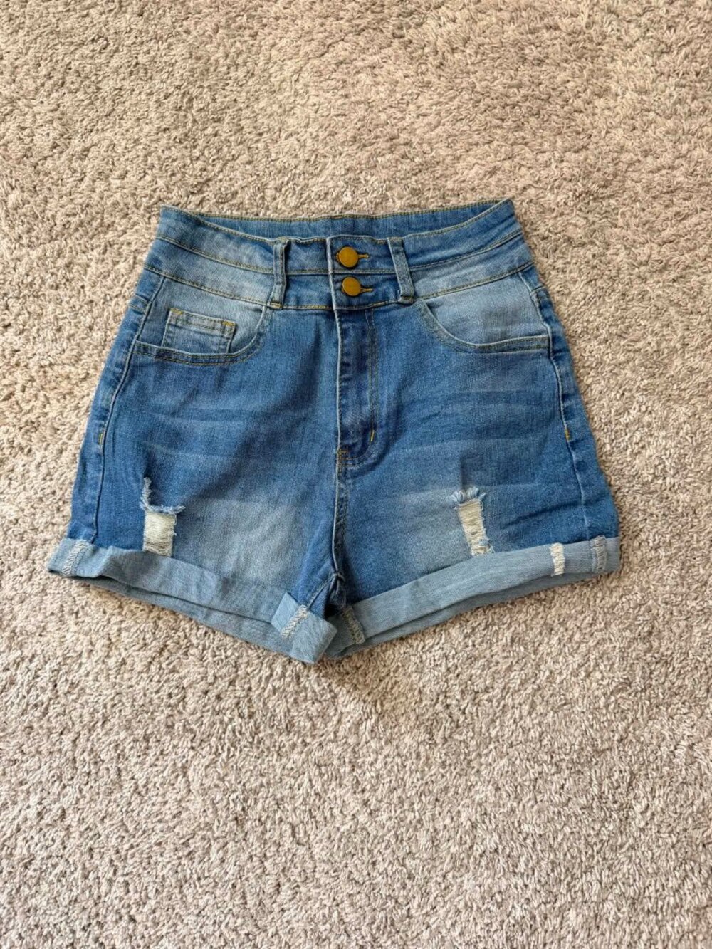 Brand New Women's Blue Jean Distressed Shorts with Rolled Hem Size S